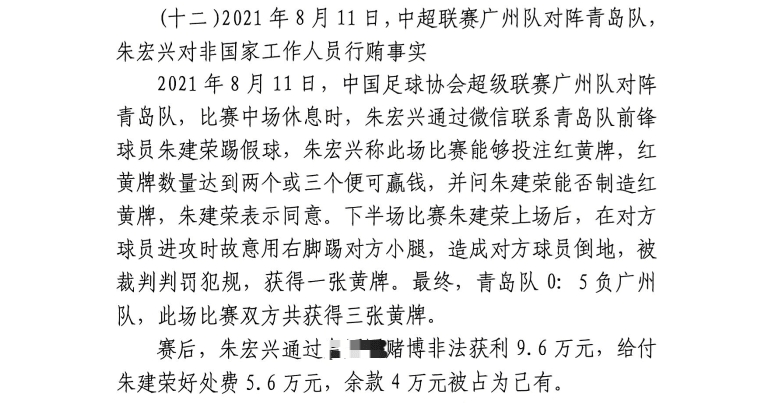  網(wǎng)傳判決書：青島球員朱建榮故意踢對方小腿，染黃收5.6萬好處費