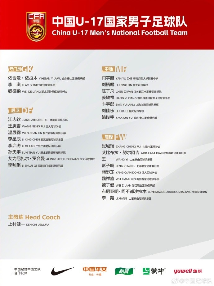  北青體育：U17國(guó)足落選球員彭子鳴、李星辰、陳子凡仍留隊(duì)合練